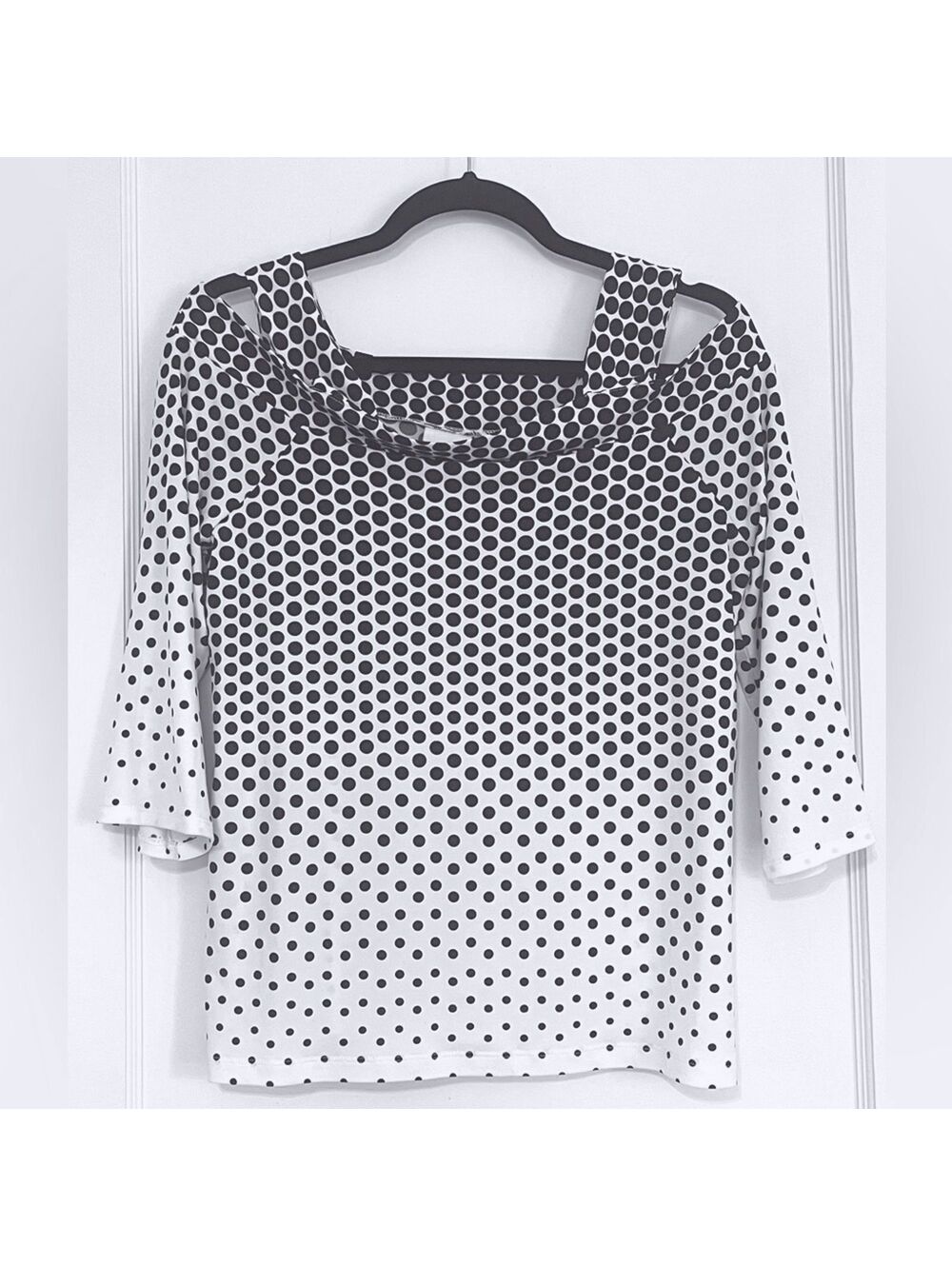 Chico’s Black White Polka Dot Blouse Classic Career Casual Top